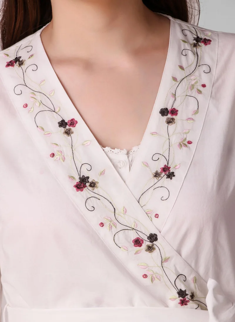 After Dark Bestseller Embroidered Cotton Nighty Slip Dress and Robe Set, Naima